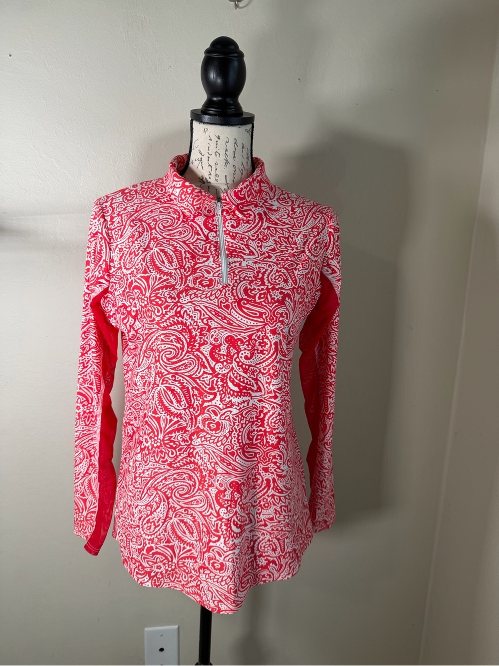 Women's Pink Paisley Quarter-Zip Tank Top